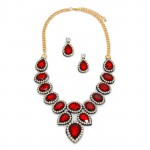 Ruby Red Crystal Felt Back Statement Necklace Set